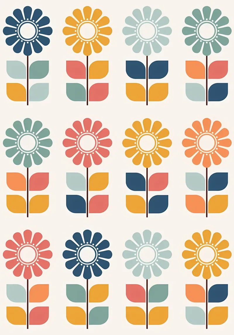 Colorful Retro Floral Pattern hahnemühle by diedrich