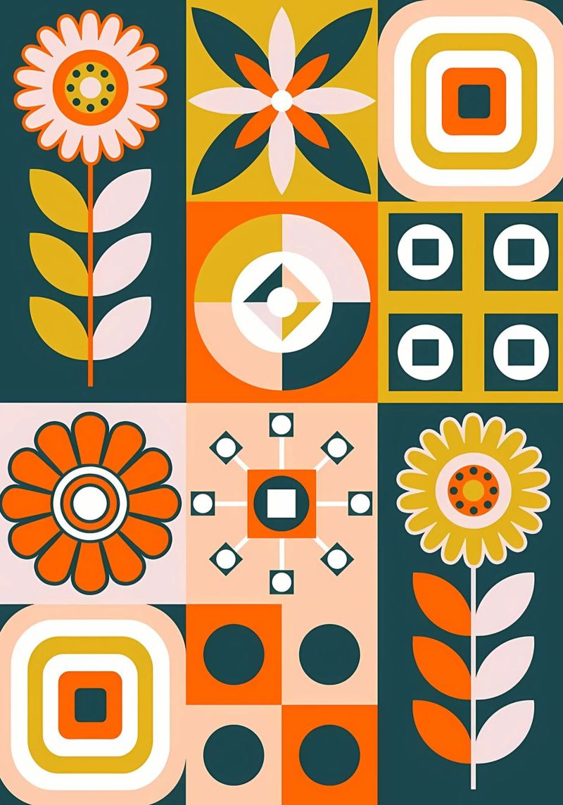 Retro Floral Geometric Pattern canvas by diedrich