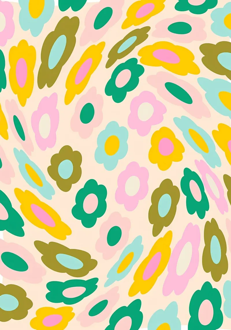 Retro Flower Pattern in Preppy Aesthetic Pastels canvas with Floater frame by diedrich
