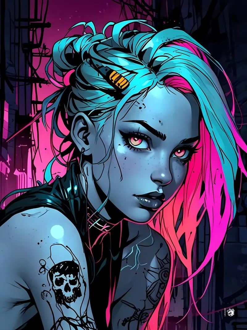 Neon Woman Futuristic hahnemühle by LM2KONE