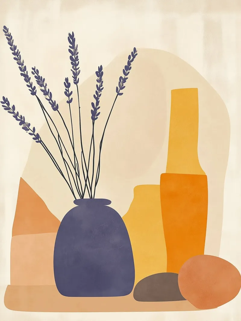 Minimalistisches Stillleben: Lavendel & Provence 💜🏺. Poster mit Kunststoffrahmen von studiofox