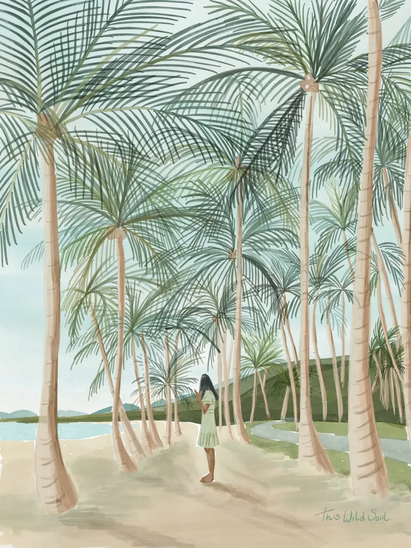Tropical Paradise Beach Island Palm Trees ragazza illustrazione pellicola backlit da This Wild Soul - Illustration