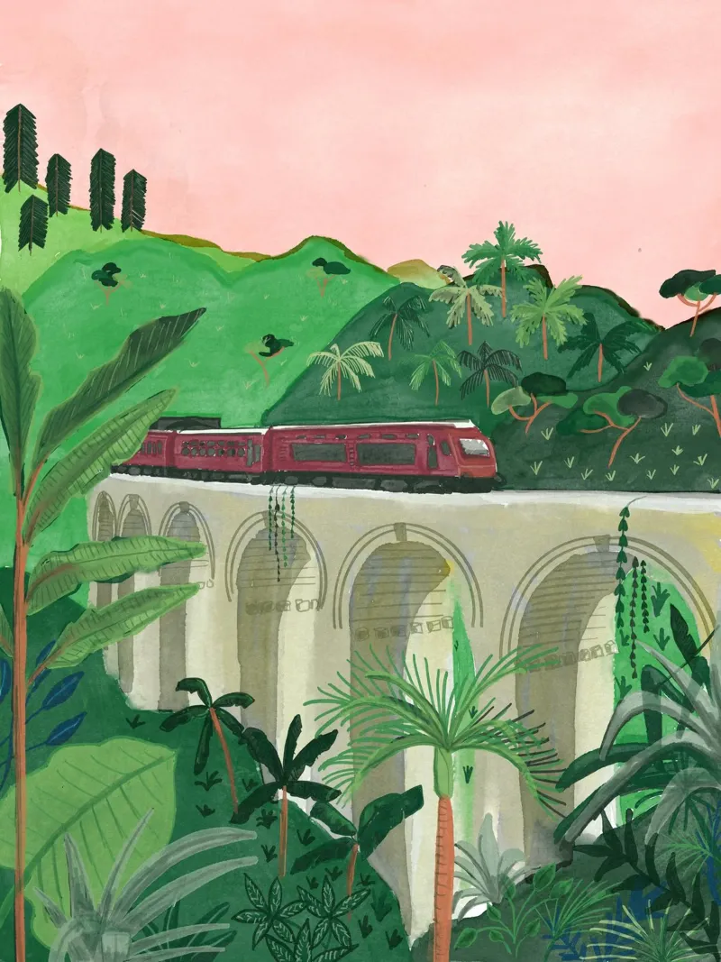 Trein, Negenboogbrug, Ella Badulla Sri Lanka Illustratie canvas met Baklijst van This Wild Soul - Illustration