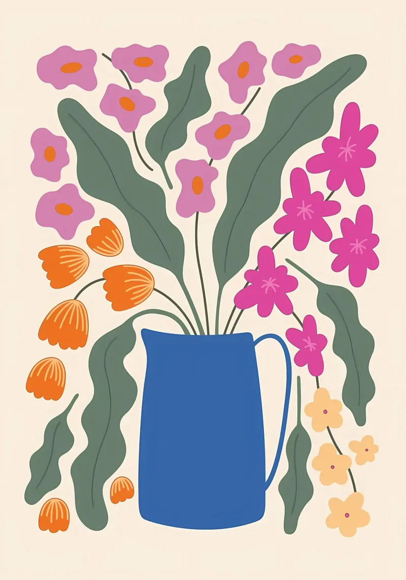 Esthetische Vintage Bloemen op Vaas Retro hahnemühle van diedrich