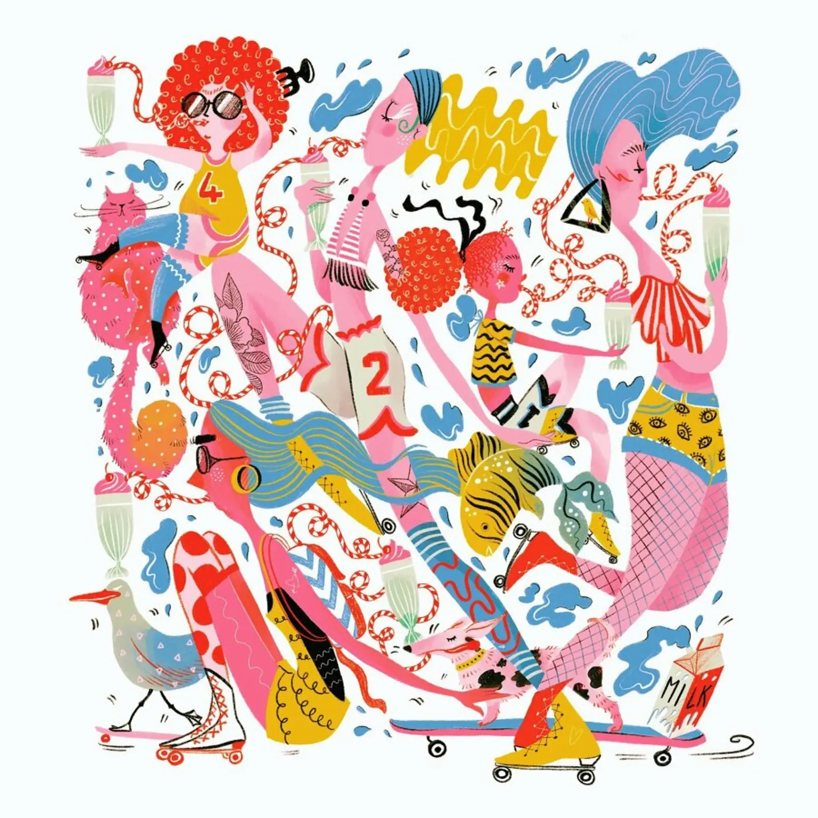 Girls, Skates and Shakes poster with wooden frame by Moira Scicluna Zahra