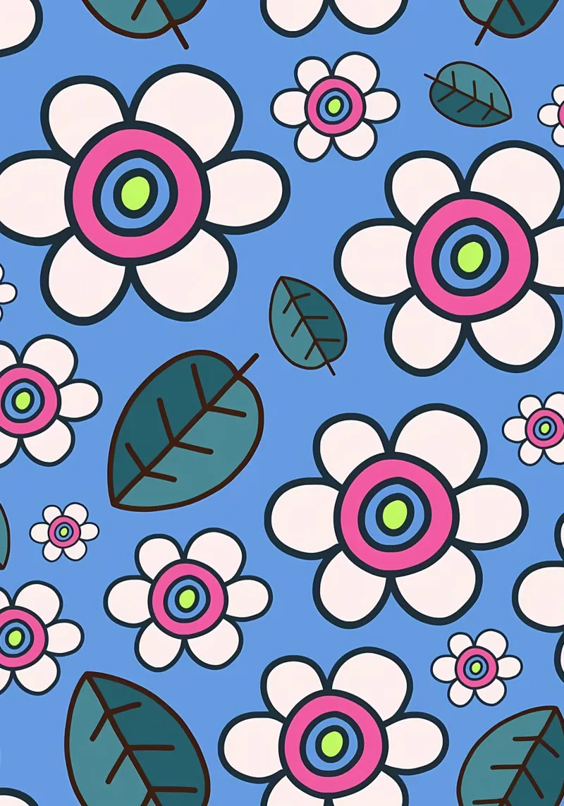 Retro Daisy Flower Doodles alu-dibond by diedrich