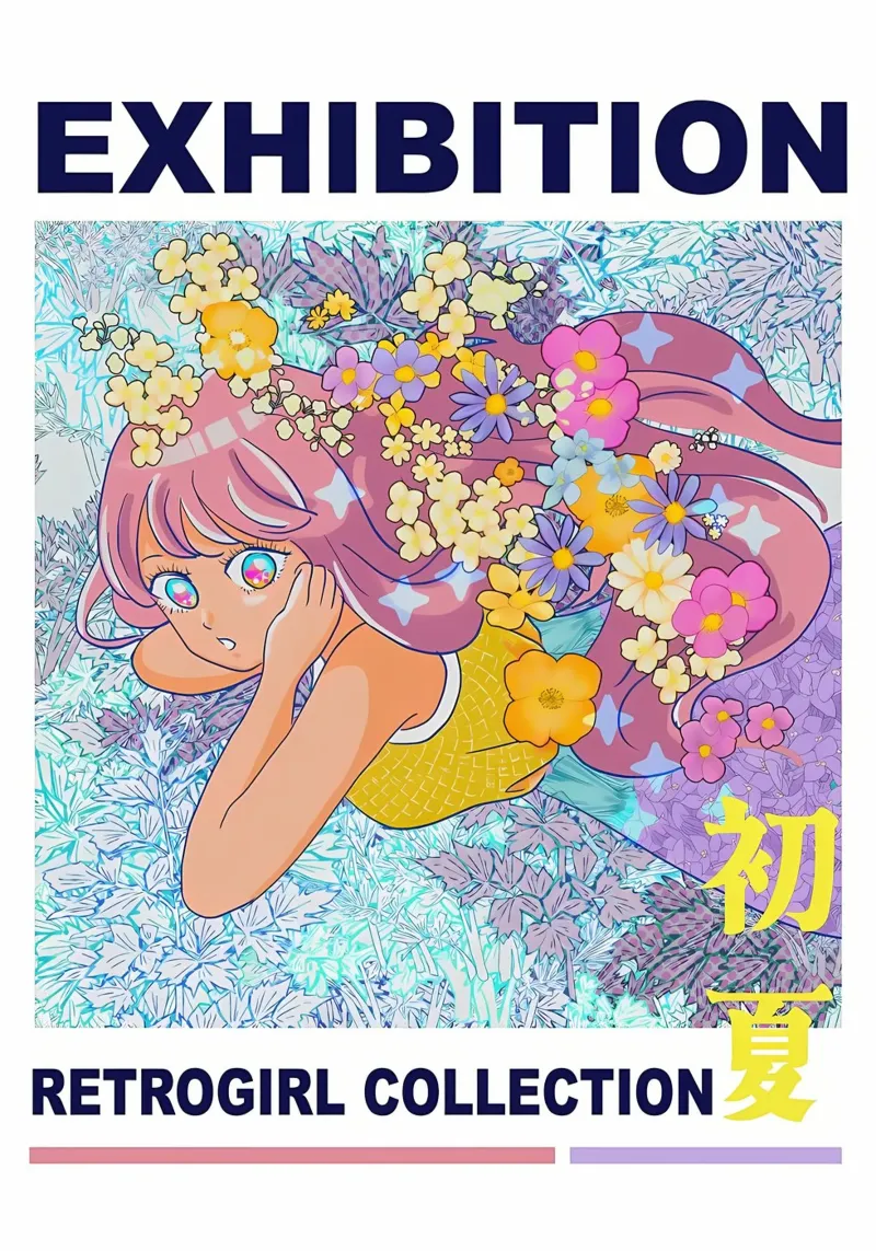 Ragazza retrò con fiori poster con telaio in plastica da diedrich