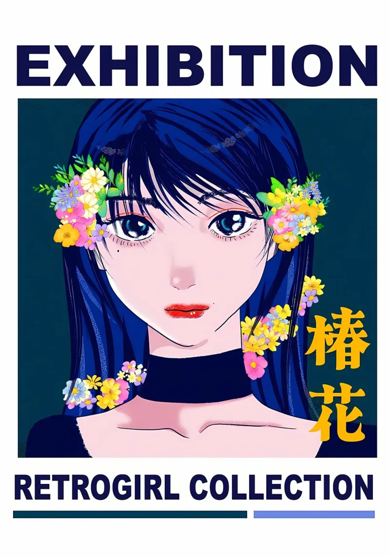 Ragazza retrò con fiori poster con telaio in plastica da diedrich
