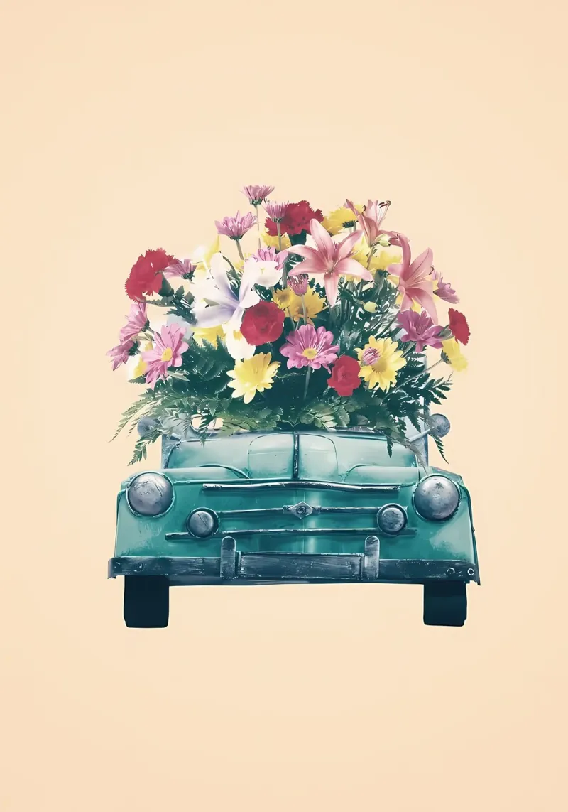 Auto retrò con fiori poster da diedrich