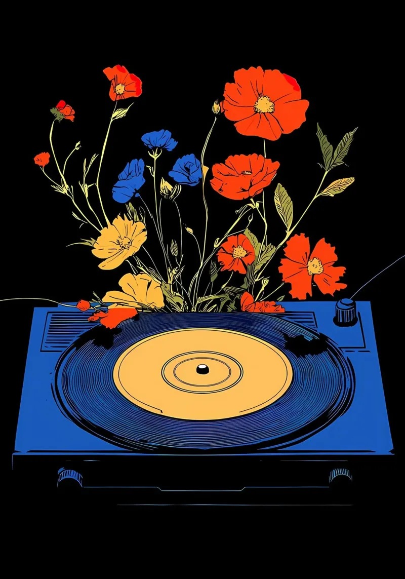 Disco in vinile con fiori pellicola backlit da diedrich