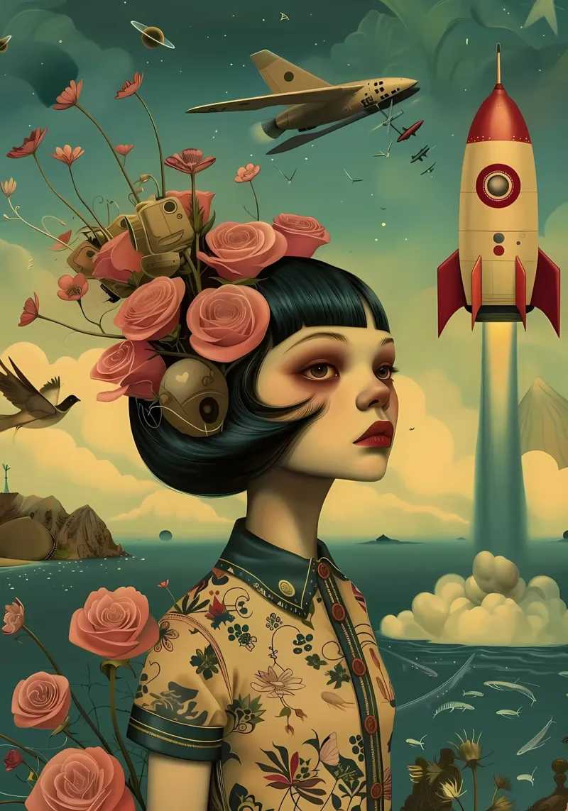 Bambola spaziale vintage poster da diedrich