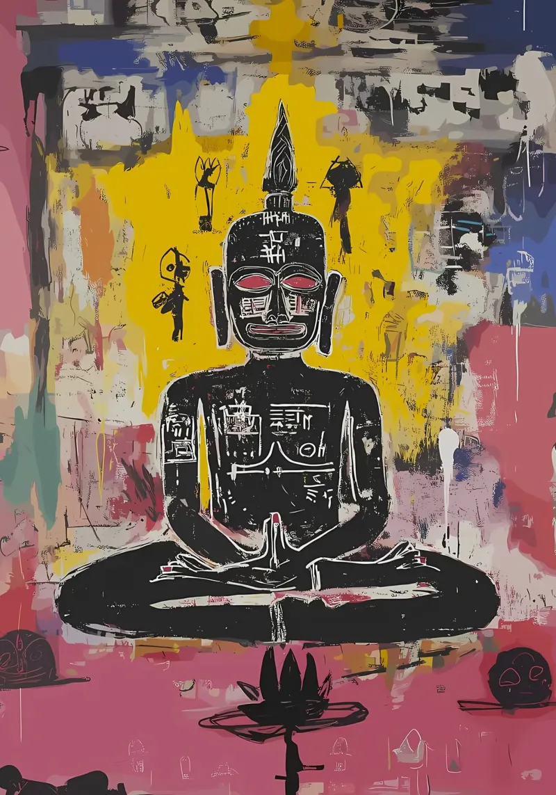 Arte in stile Buddha Basquiat poster con telaio in alluminio da diedrich