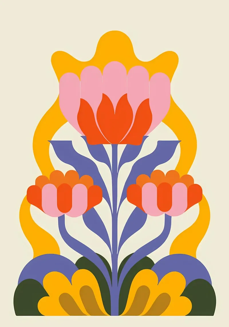 Floreale folk retrò - Scandinavo moderno di metà secolo poster da diedrich