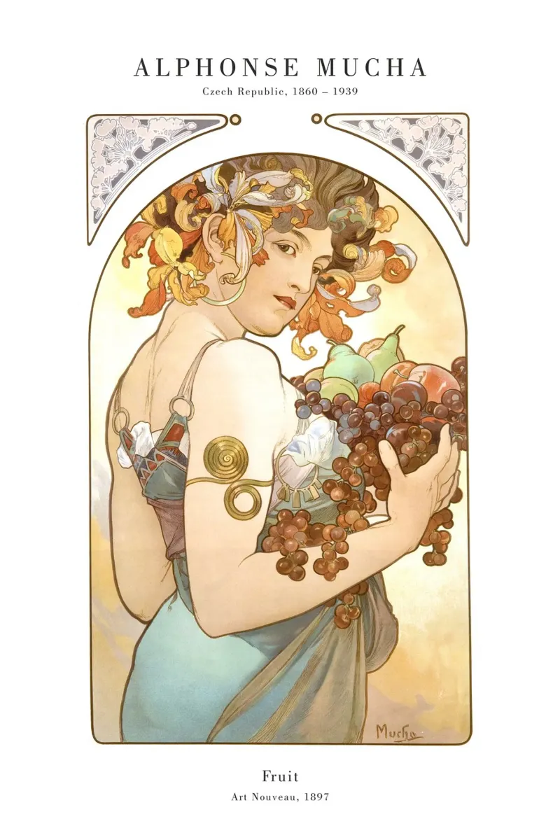 Alfons Mucha - Frutta poster con telaio in plastica da Old Masters