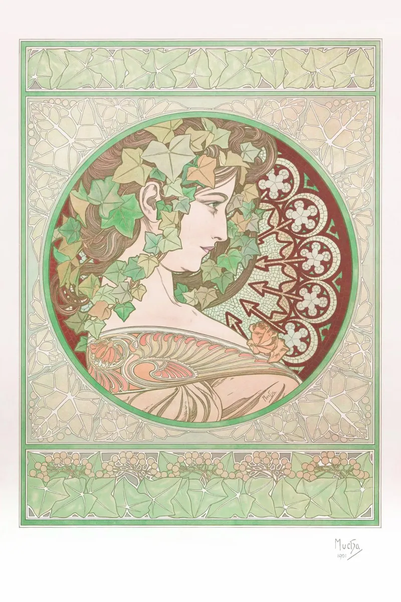 Alfons Mucha - Edera poster con telaio in legno da Old Masters
