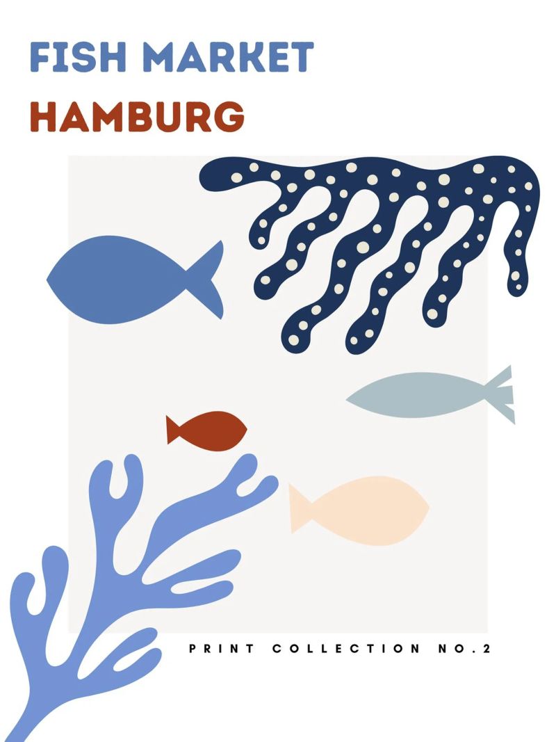 Fischmarkt Hamburg City Art - Maritime Korallen & Meerestiere Poster von Studio Remiér