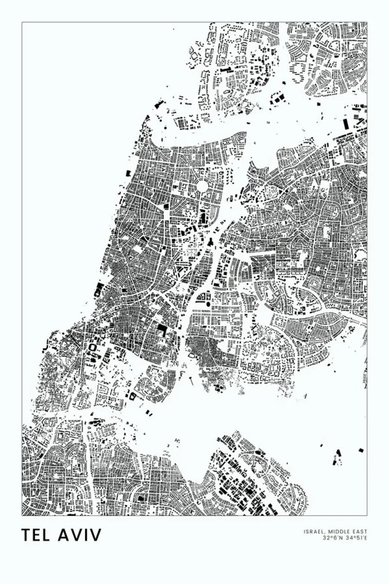 Tel Aviv pellicola backlit da The Cartography Collection