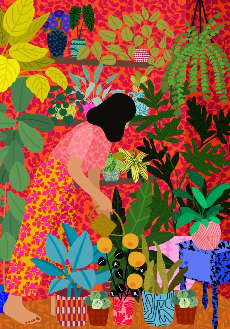 Donna in giardino poster con telaio in plastica da Rafaela Mascaro