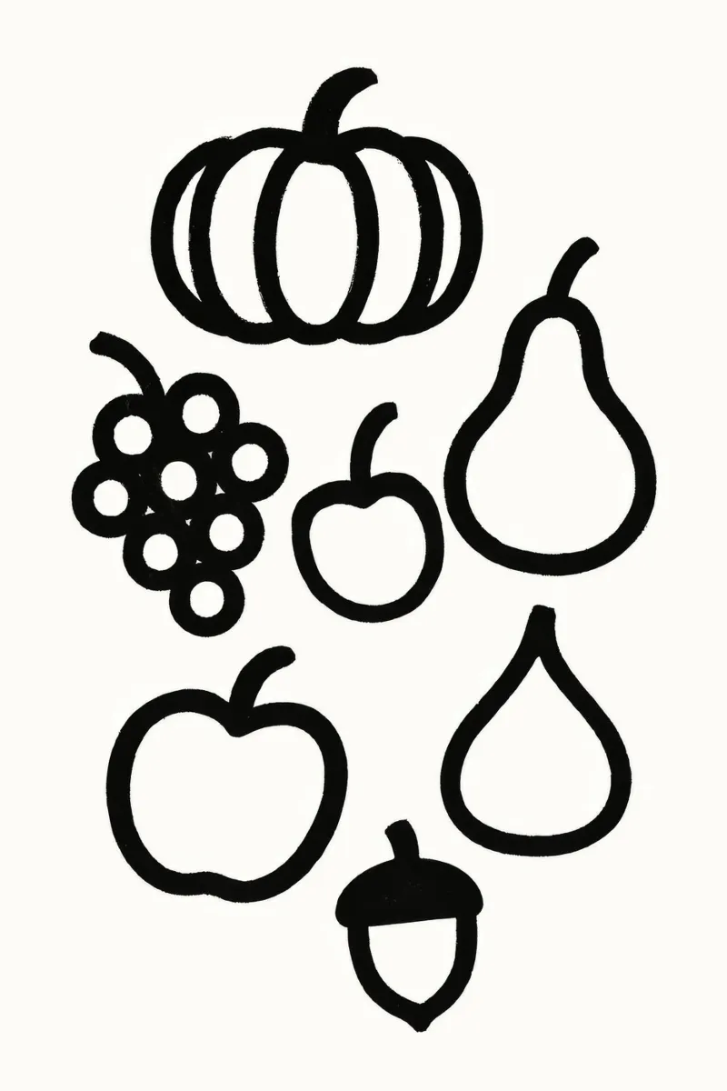 Frutti d'autunno dipinti a pennello in bianco e nero poster con telaio in alluminio da Katja Stehle Design