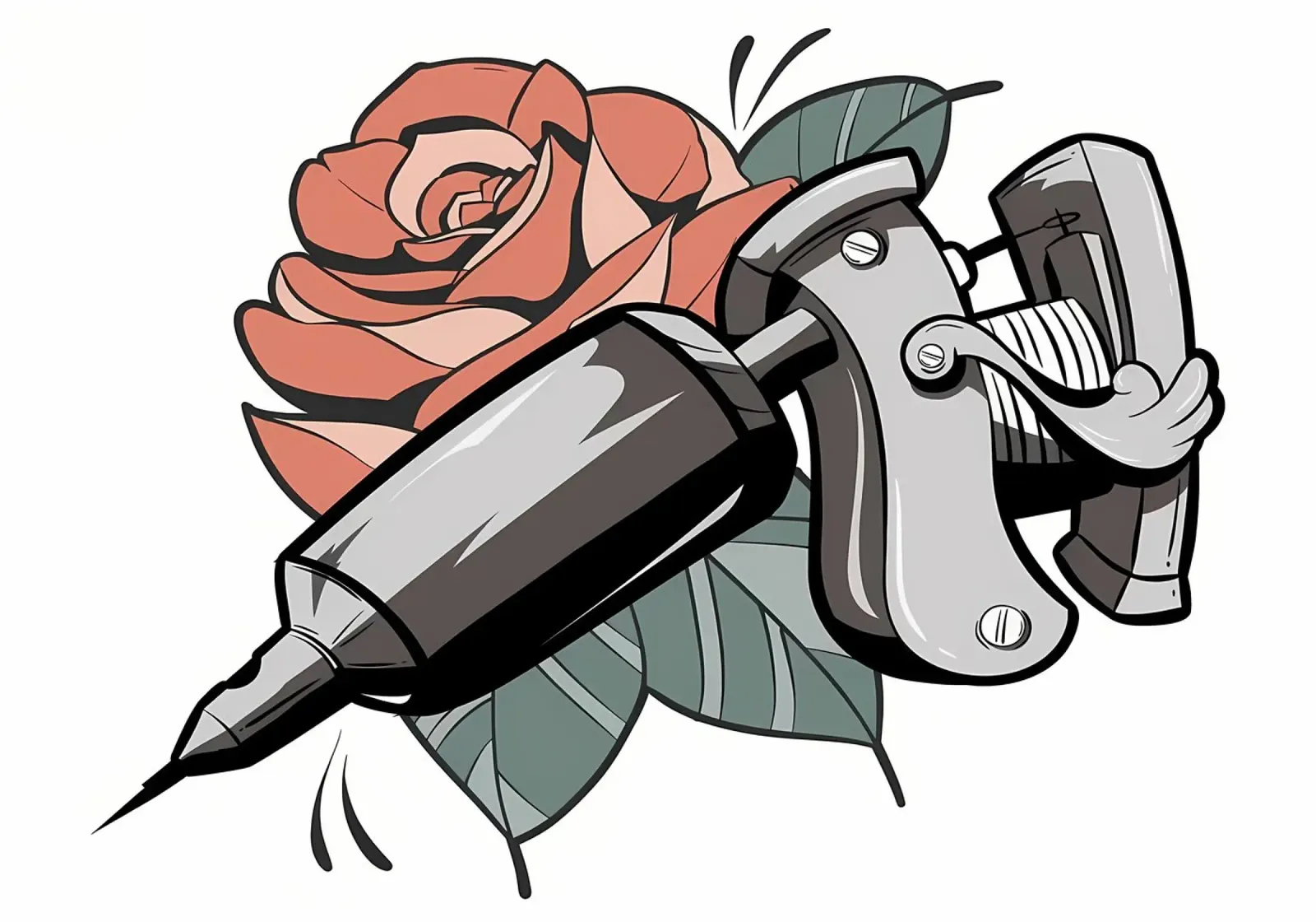 Pistola per tatuaggi e fiore di rosa poster con telaio in plastica da diedrich