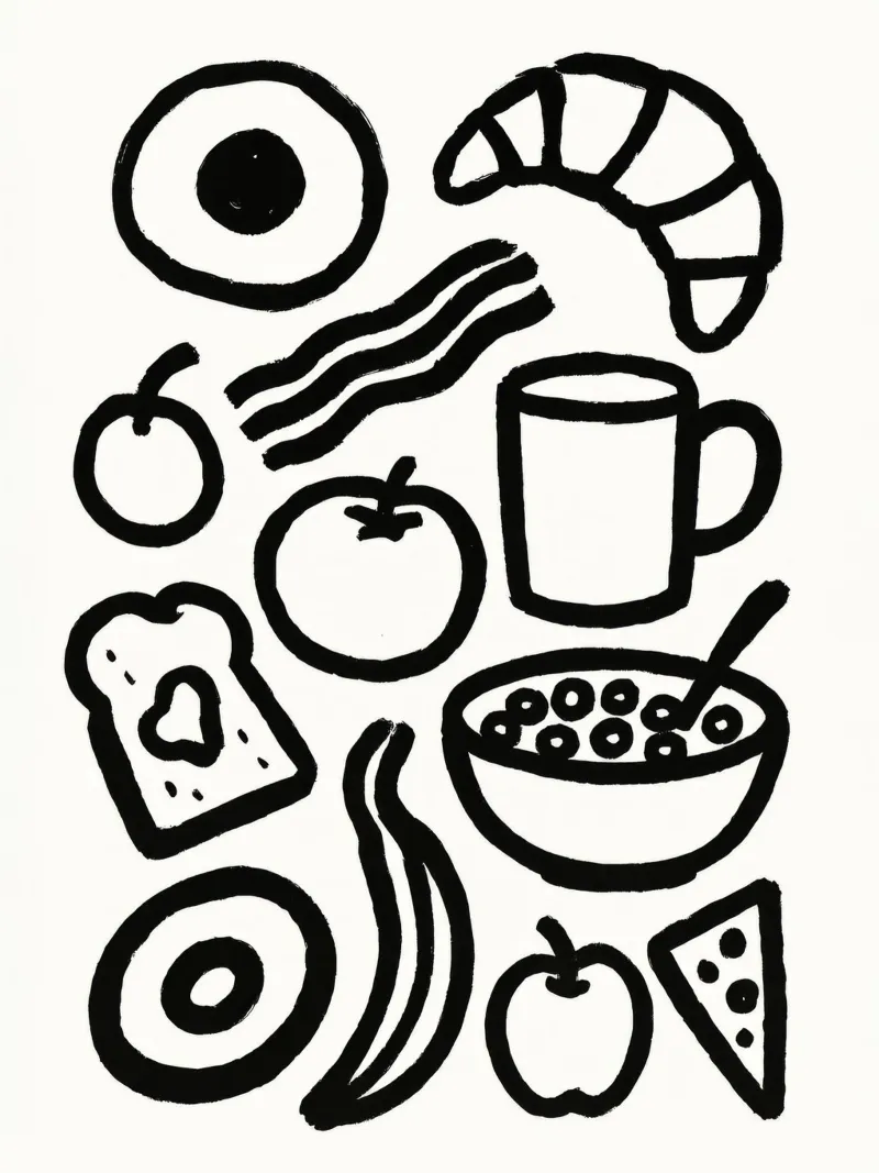 Colazione Pennellata dipinta in bianco e nero poster con telaio in alluminio da Katja Stehle Design