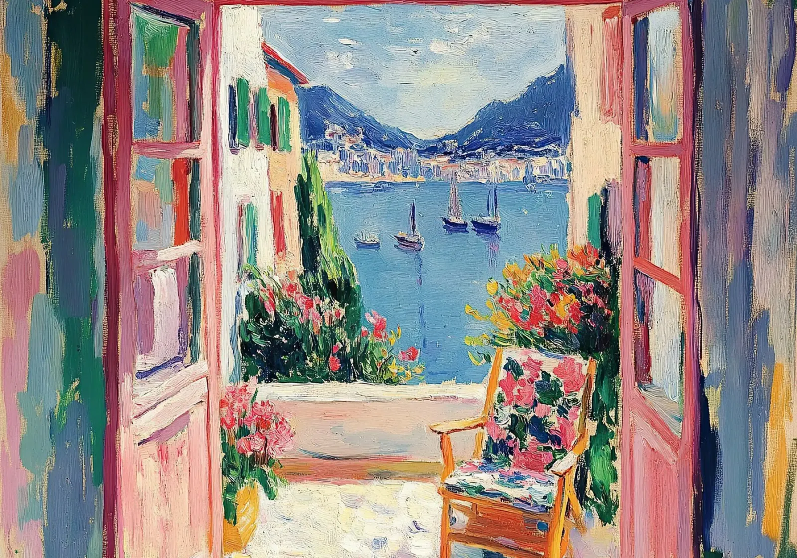 Henri Matisse ispira "La conversazione in riva al mare". pellicola backlit da Nikis Art Studio
