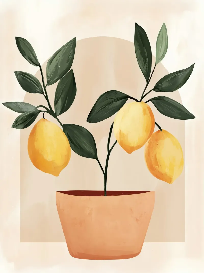 Albero di limone italiano in vaso Vintage Botanical Greenery pellicola backlit da Gentle Echoes Art