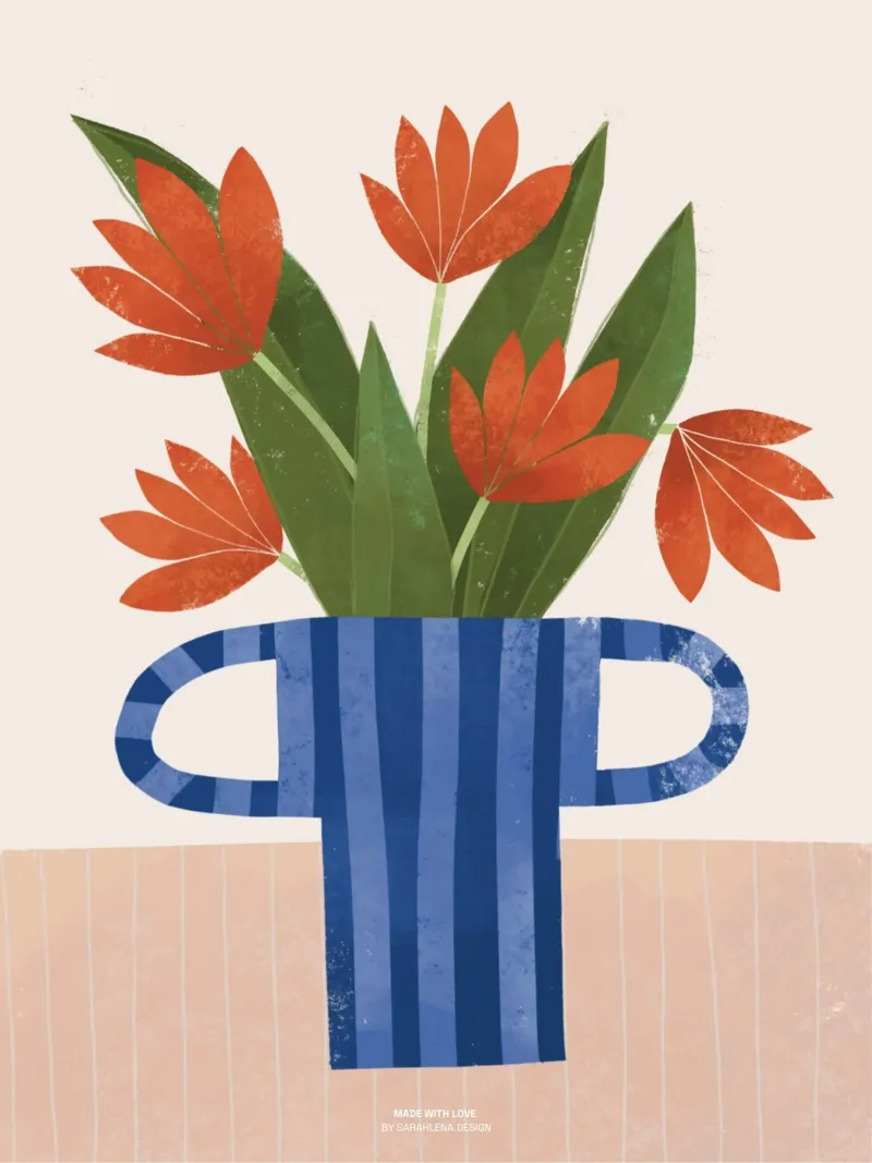 TULIPANES EN UN JARRÓN AZUL hahnemühle de sarahlenadesign