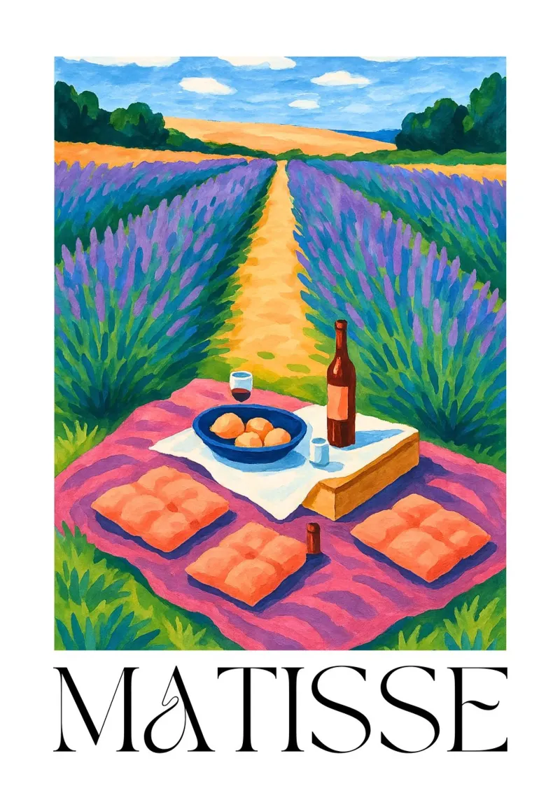Picnic nella lavanda poster con telaio in alluminio da typealive