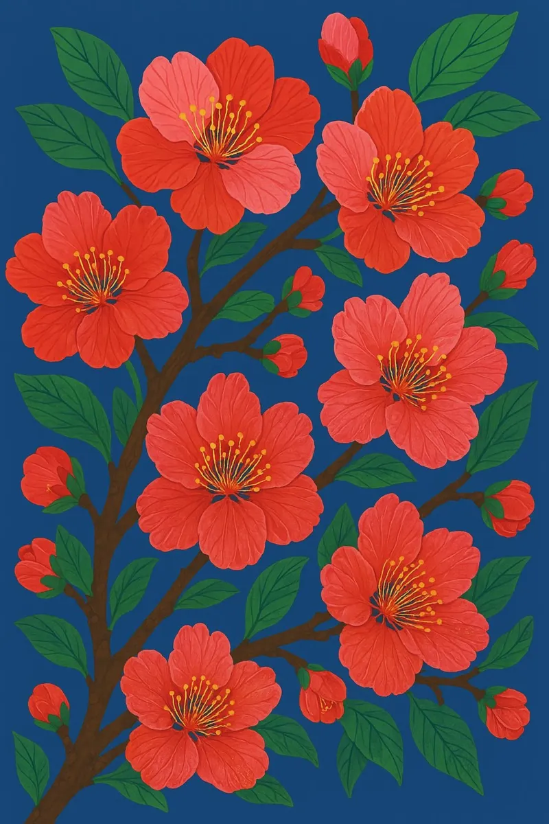 Arte da parete moderna giapponese con fiori di ciliegio - floreale botanico poster con telaio in alluminio da Aquarevo