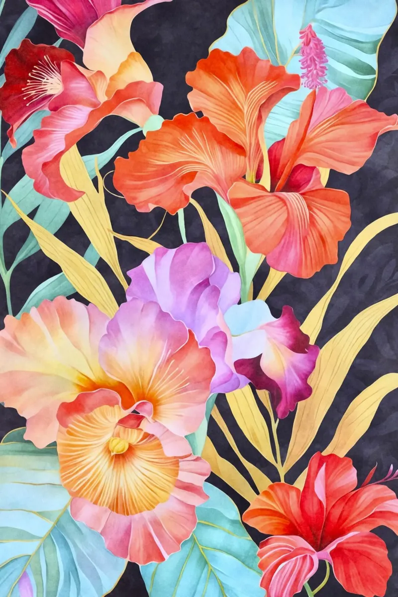 Arazzo tropicale Fiori vibranti poster con telaio in plastica da Andrea Haase Floral Passion