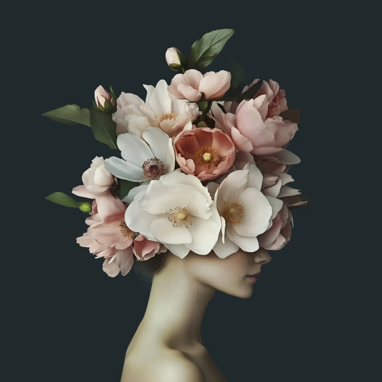 Elegante ritratto in fiore etereo poster con telaio in plastica da Andrea Haase Floral Passion