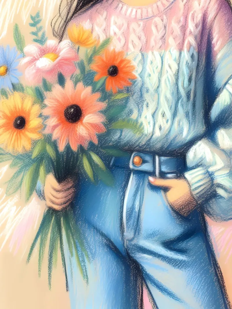 Donna con mazzo di fiori poster da ARTOMATIC