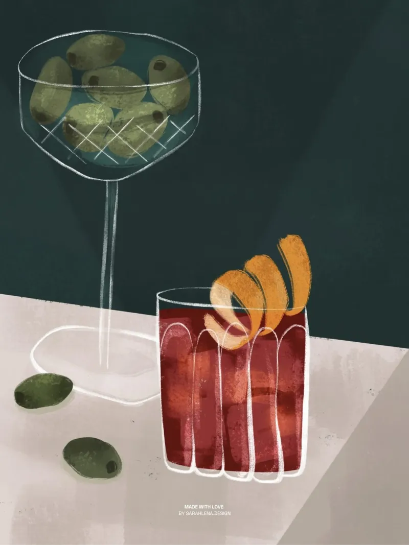 NEGRONI UND OLIVEN hahnemühle by sarahlenadesign