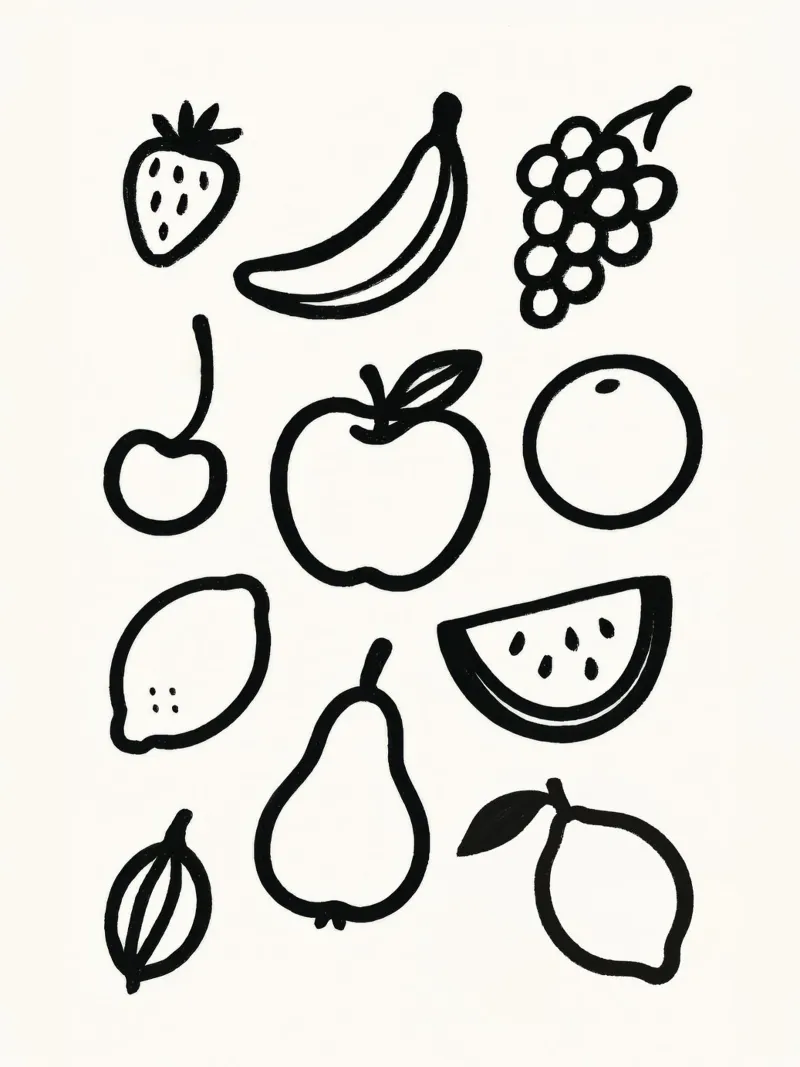 Frutti Pennellata dipinta in bianco e nero poster con telaio in plastica da Katja Stehle Design