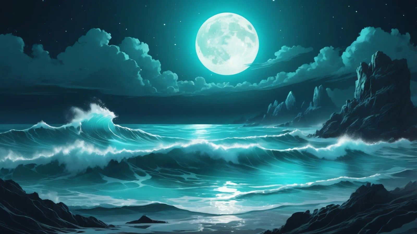 Stunning abstract ocean view with glowing moonlight poster by DesignDoodle