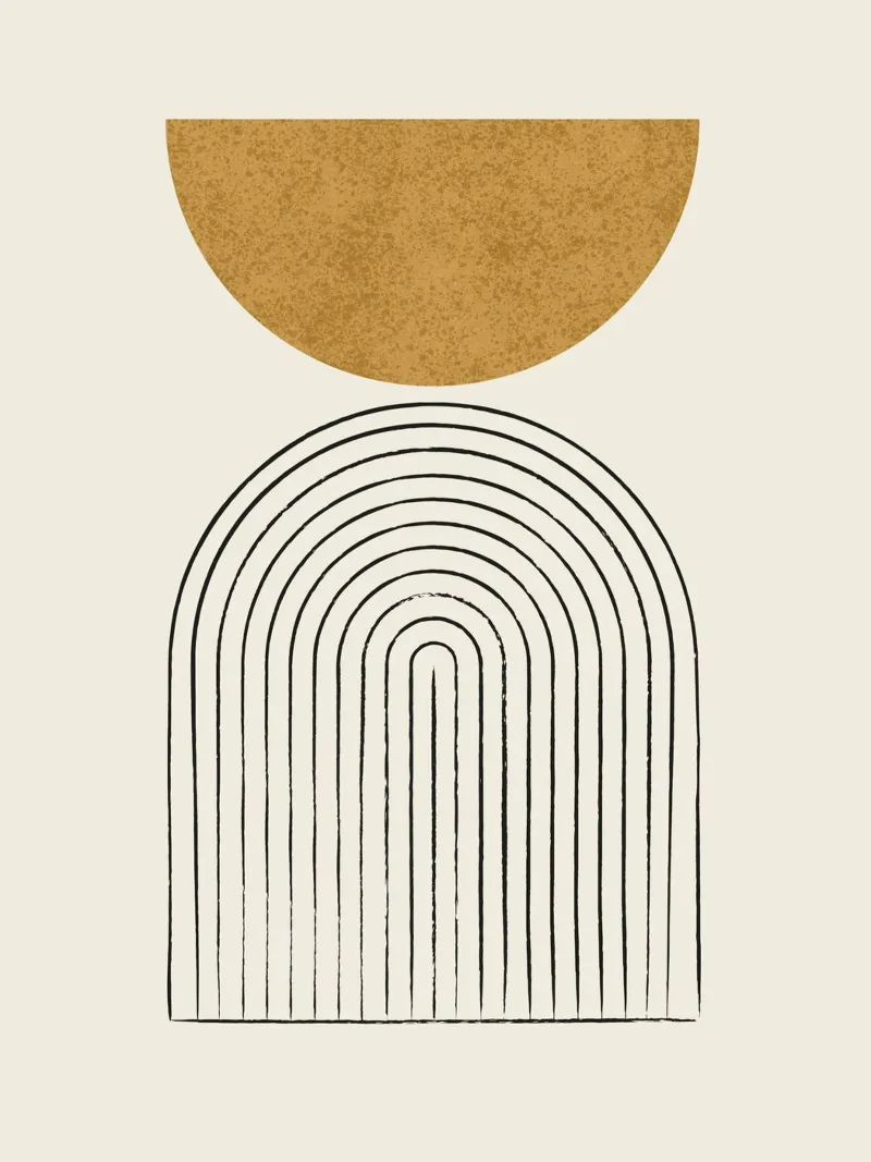Arco di Equilibrio Oro poster con telaio in plastica da MoonlightPrint