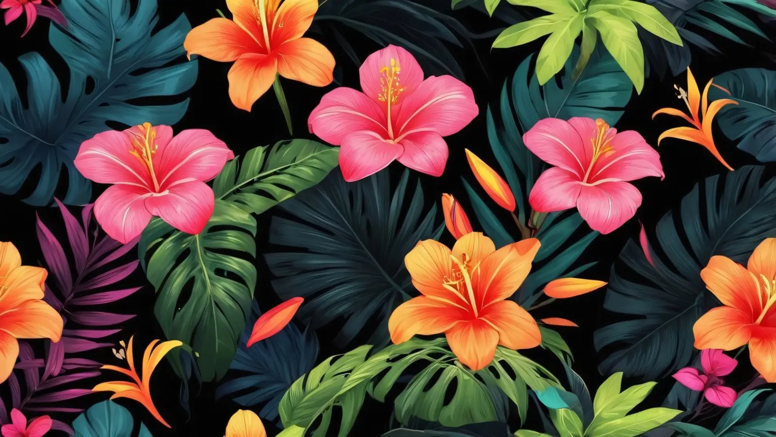 Levendig bloemenontwerp met hibiscus en tropische bladeren canvas met Baklijst van DesignDoodle