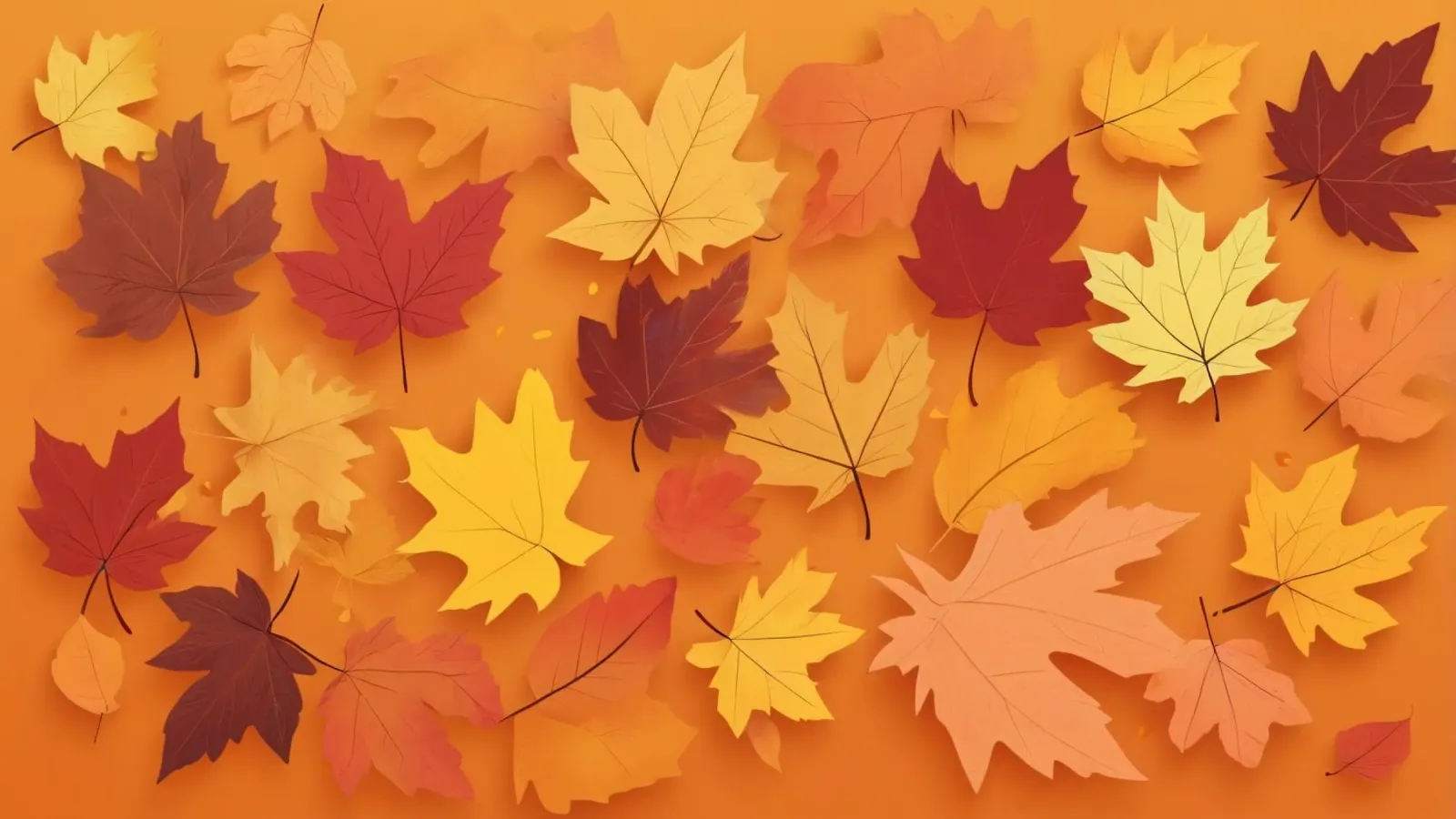 autumn leaves forming an abstract pattern on a warm orange canvas by DesignDoodle