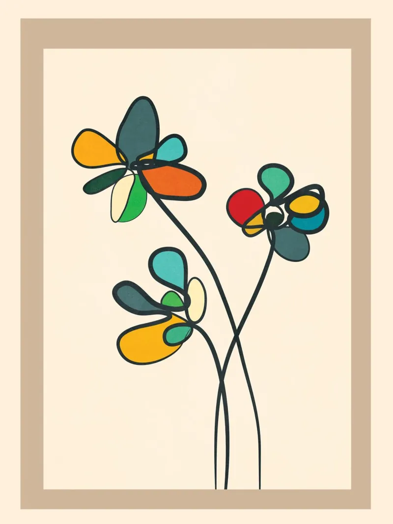 Line Little Wildflowers poster con telaio in legno da Flow Line