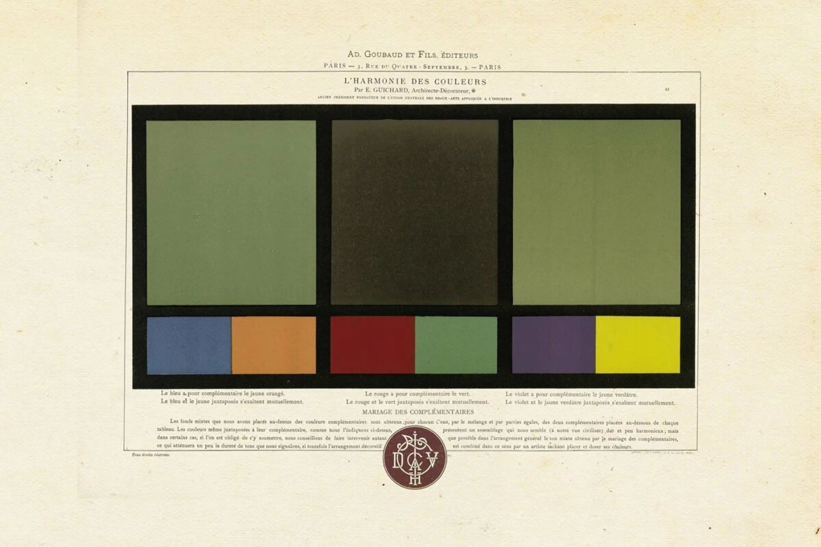 Complementary Colours Blue and Orange, Red and Green, Purple and Yellow, L'harmonie des couleurs, 1815 - Édouard Guichard Poster von Artokoloro Quint Lox Ltd