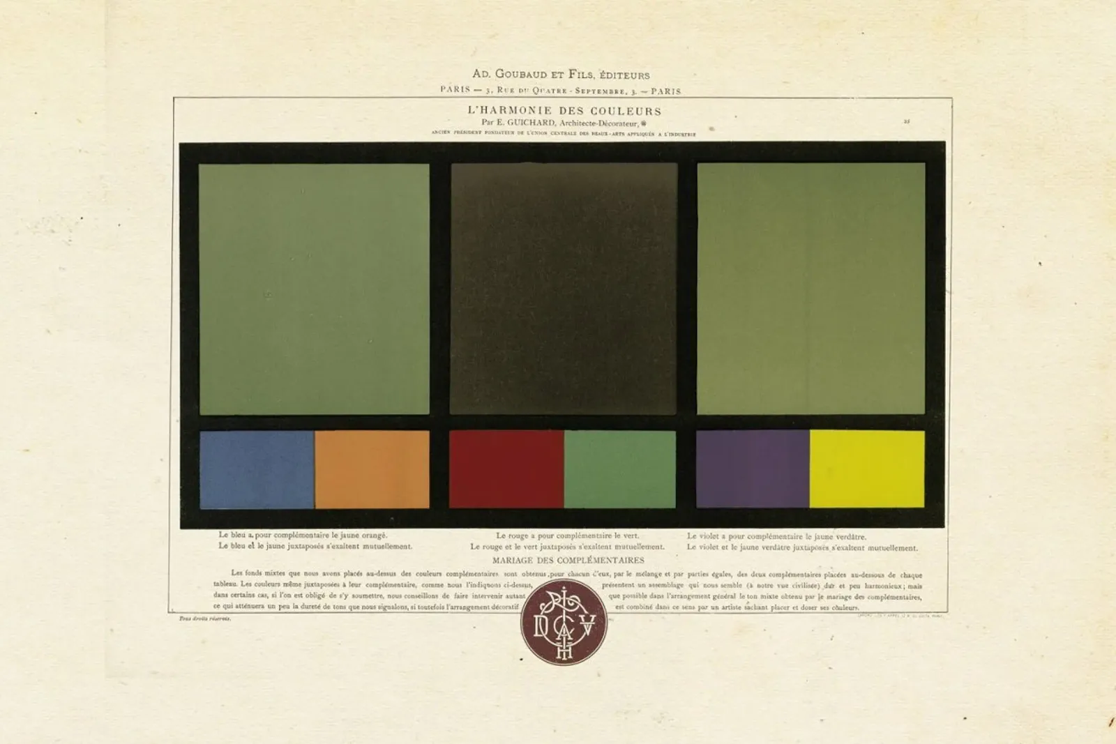 Complementary Colours Blue and Orange, Red and Green, Purple and Yellow, L'harmonie des couleurs, 1815 - Édouard Guichard poster con telaio in plastica da Artokoloro Quint Lox Ltd