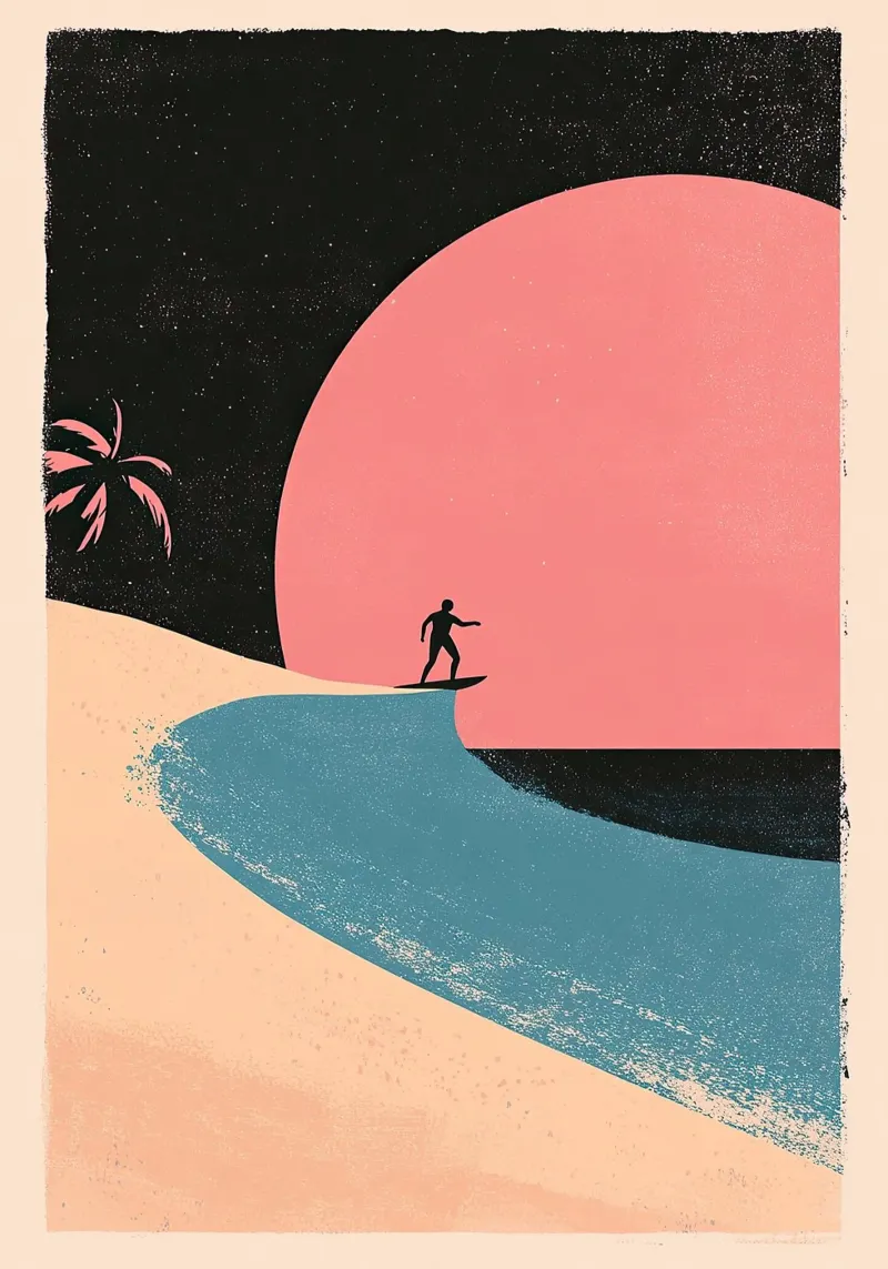 Surfer Meer Sonne Strand Urlaub Sommer Poster von Nikis Art Studio
