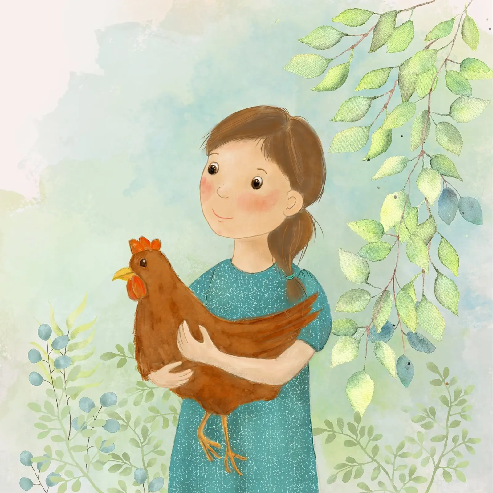 Mädchen mit Huhn carta hahnemühle da Farbwelten