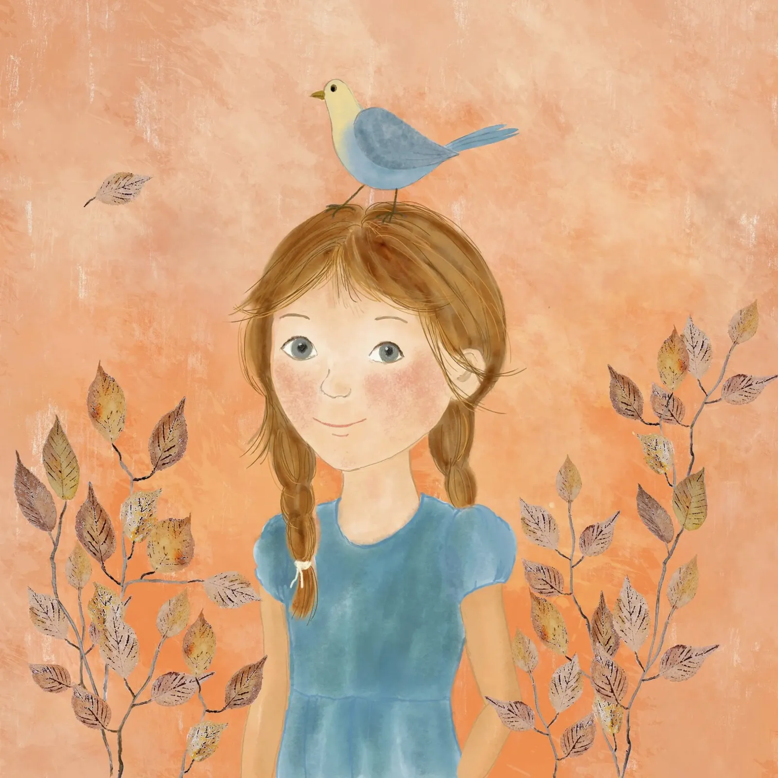 Mädchen mit blauem Vogel poster da Farbwelten