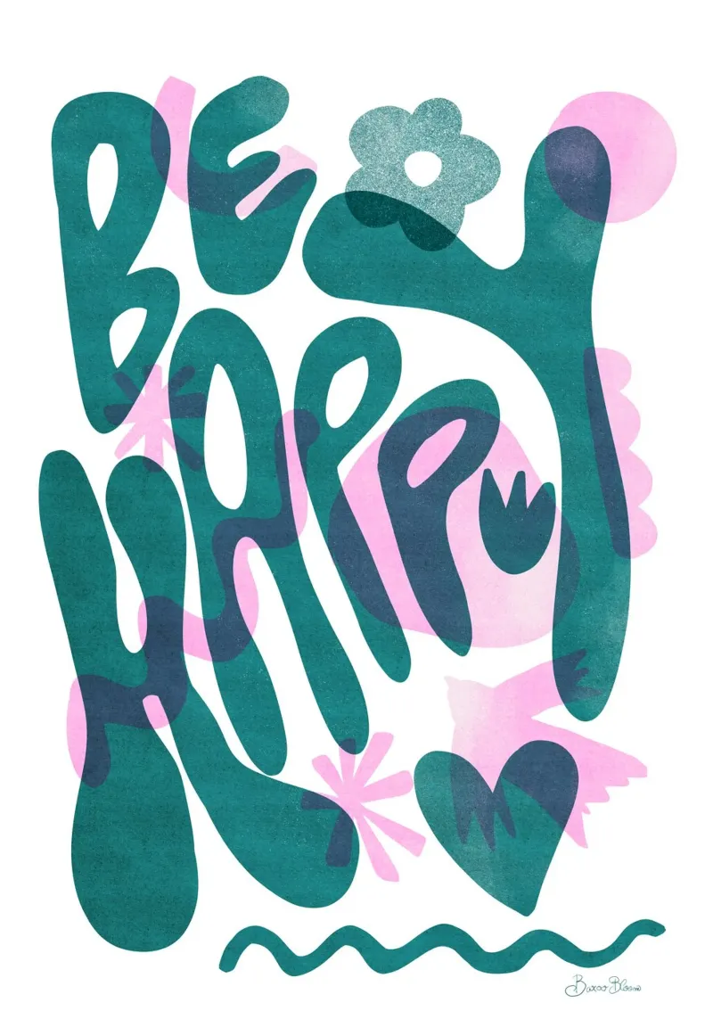 Siate felici poster con telaio in plastica da Baroo Bloom