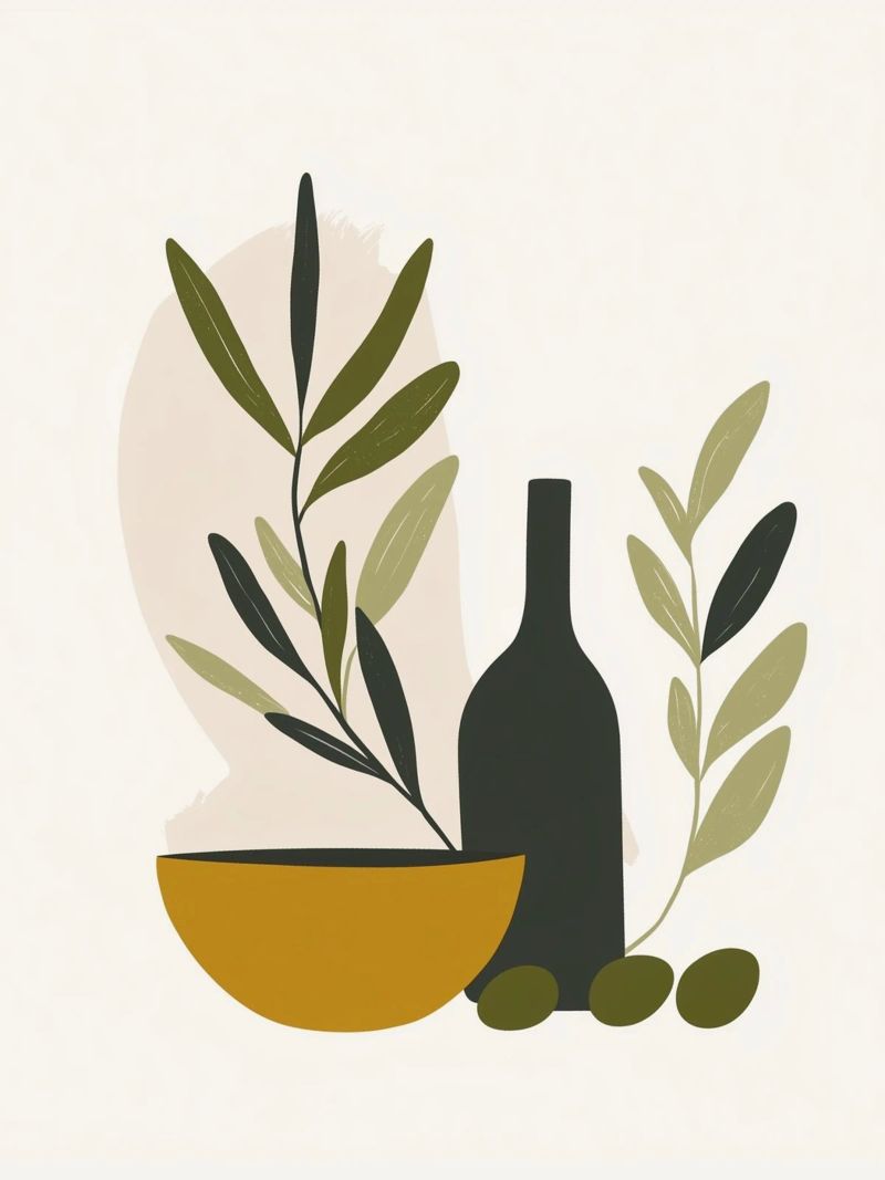 Nature morte minimaliste : Olives, bol et bouteille poster by studiofox
