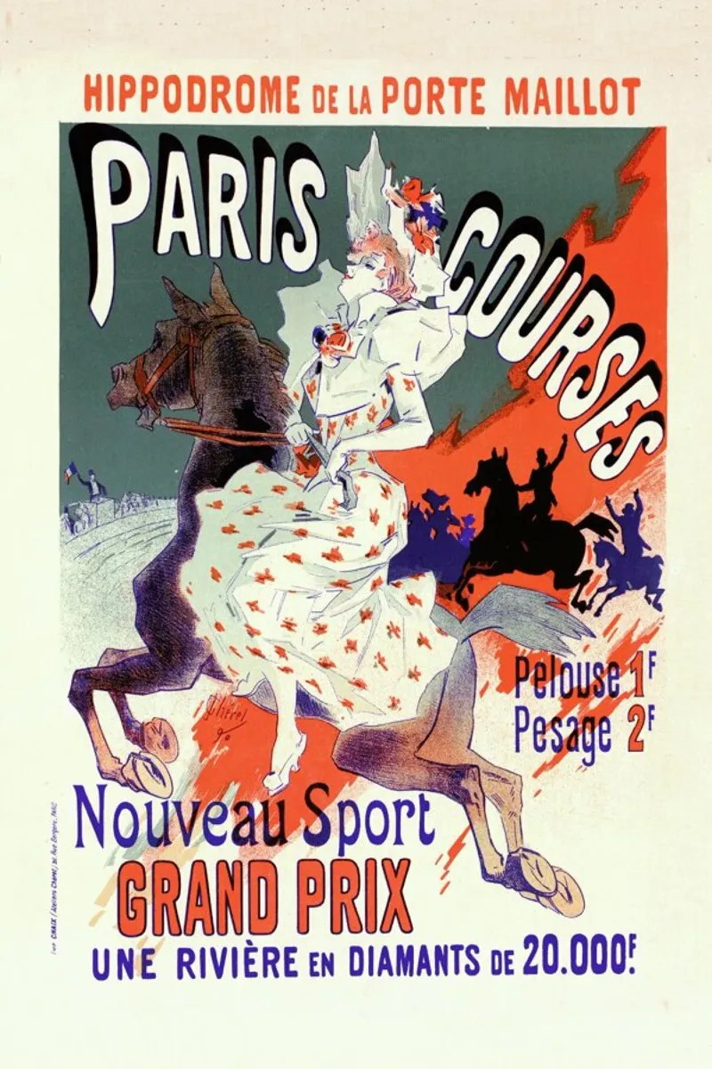 Poster for l'Hippodrome de la Porte-Maillot, Paris-Courses -Jules Chéret poster con marco de madera de Artokoloro Quint Lox Ltd