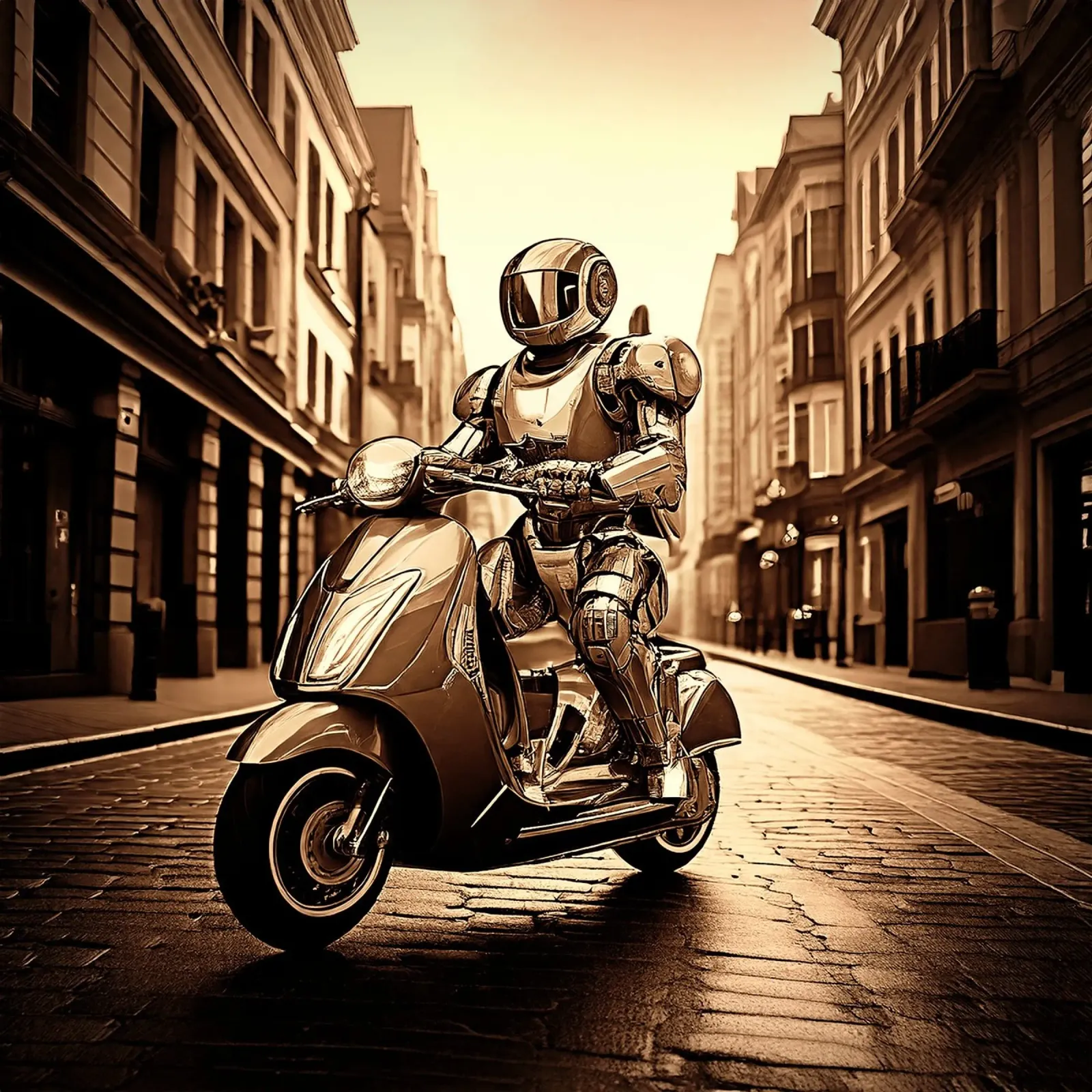 ROBOT EN SCOOTER. SEPIA carta hahnemühle da Thierry vobmann photography