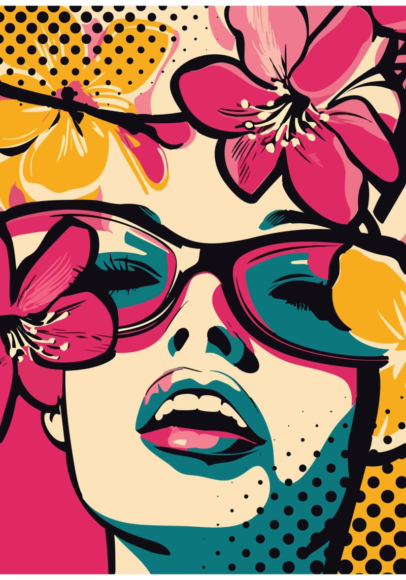 Portrait expressif avec des fleurs et des lunettes de soleil poster de pixelbull - medieval art and more